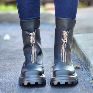 Womens Platform Combat Ankle Boots Black Color